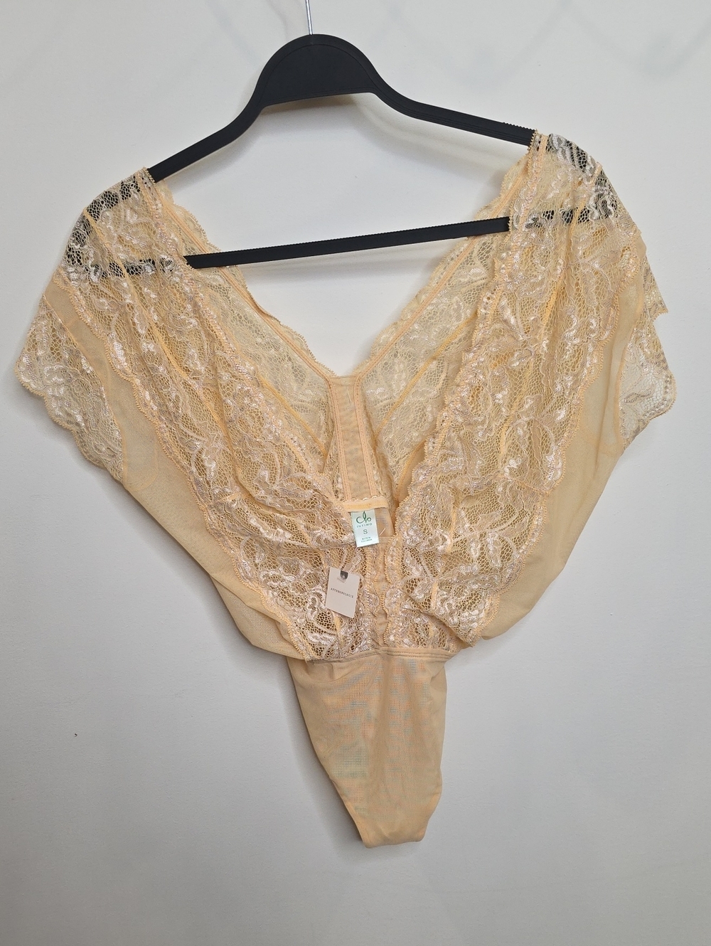 Anthropologie Clo Intimo Lace Trim Sheer Bodysuit Yellow NWT Small